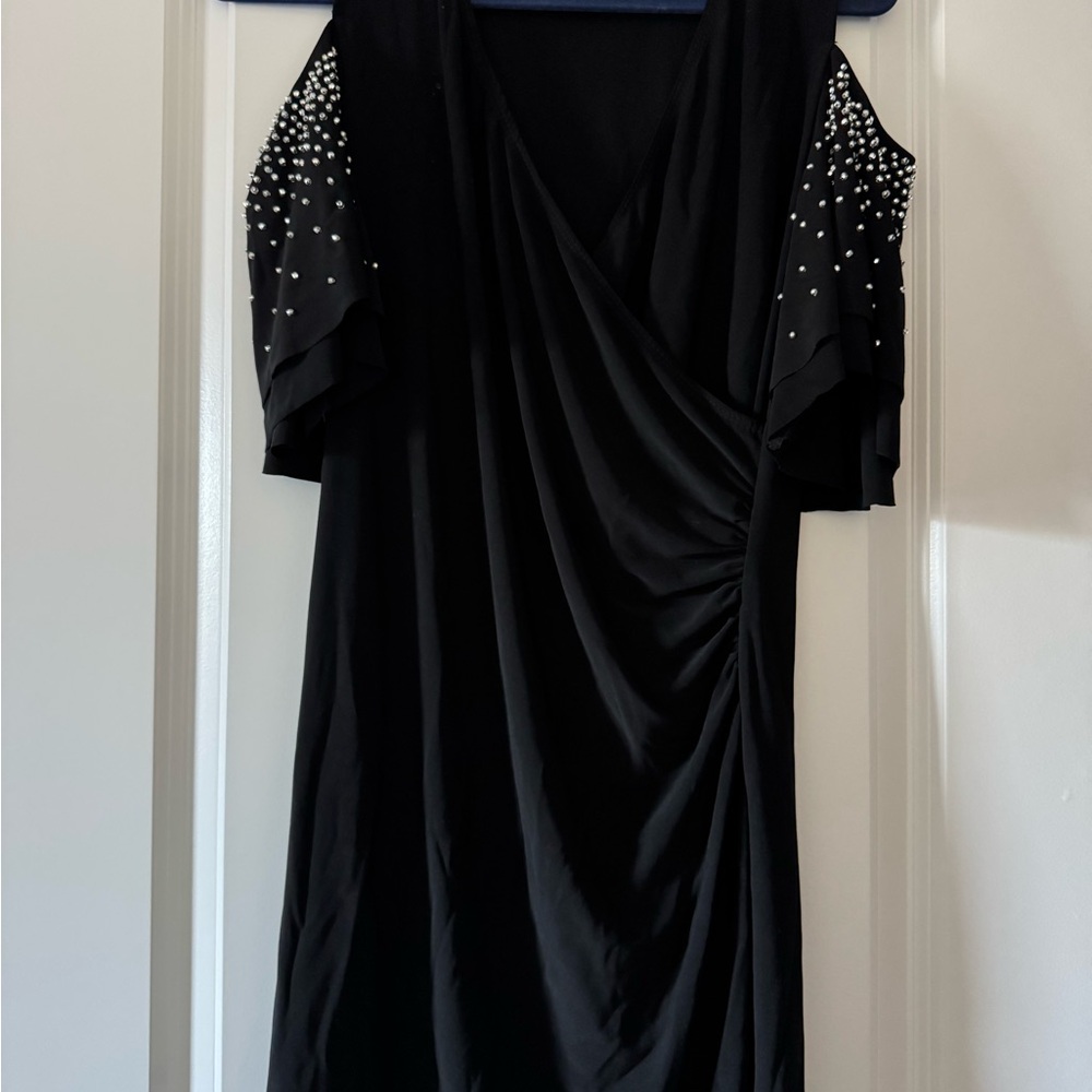 MSK Black Dress with Beaded Sleeve Details